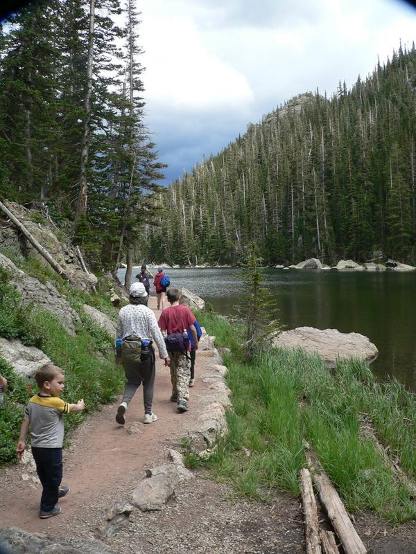 Hiking next to Dream Lake